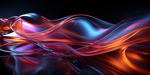 Abstract neon wallpaper. Glowing lines over black background. Light drawing trajectory, twisted ribbon