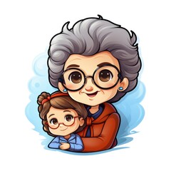 Grandmother Holding Baby,Cartoon Illustration, For Printing