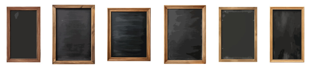 Blank chalkboard in wooden frame vector set isolated on white background - obrazy, fototapety, plakaty