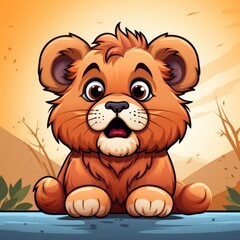 Obraz premium Lion ConfusedIcon,Cartoon Illustration, For Printing