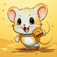 Mouse Run Chasing Cheese Icon,Cartoon Illustration, For Printing