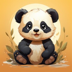 Panda Painting Icon ,Cartoon Illustration, For Printing