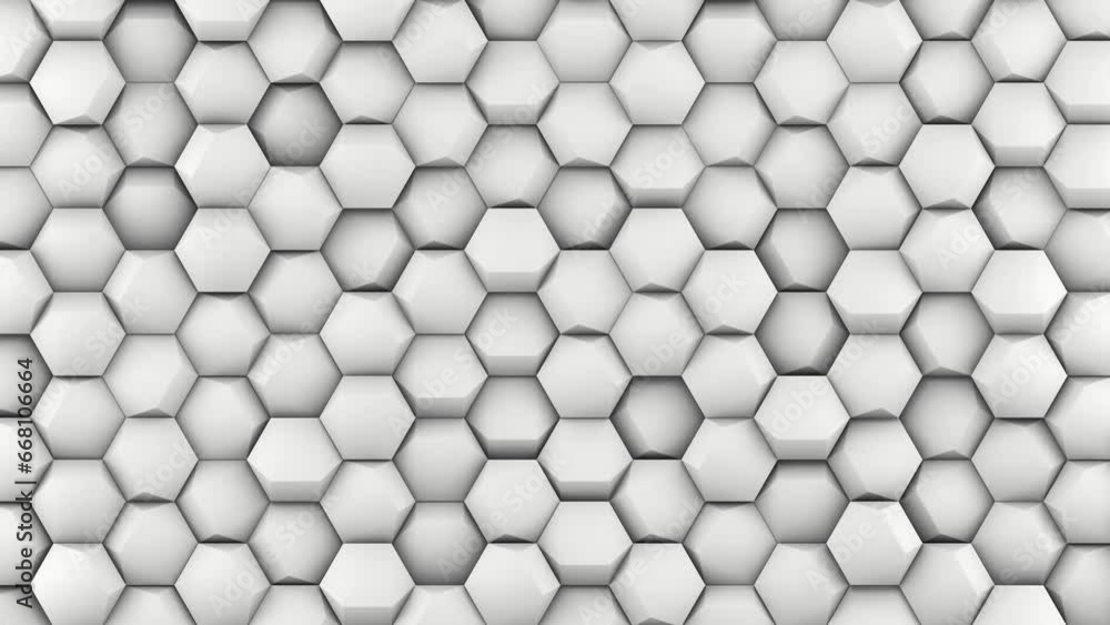 Poster white convex hexagon geometric shapes tile background. light bulging honeycomb digital mosaic patter
