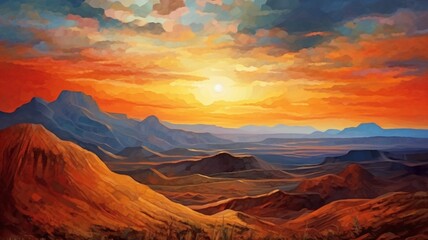 Colorful mountain sky sunset oil painting wallpaper image Ai generated art - obrazy, fototapety, plakaty