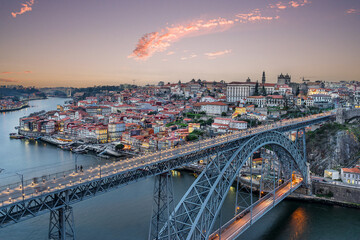 Dom Luis Bridge across the Douro River in Porto Portugal  - 668107450