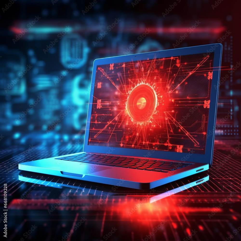 Poster system hacked warning alert on notebook or laptop. cuber security