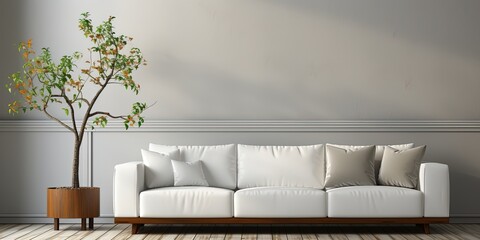 Modern sofa and white living room and empty wall texture background interior design