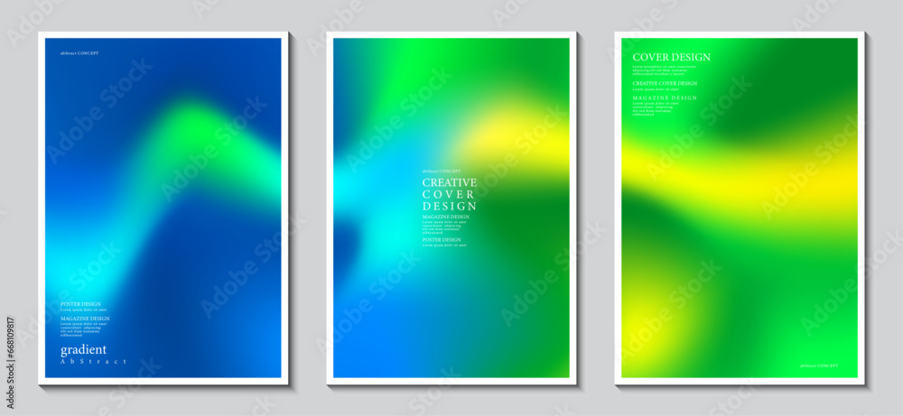 Poster posters set design with abstract blurred multicolor gradient background. graphic design and print me