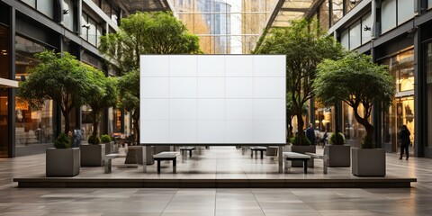 Public shopping center mall or business center advertisement board space as empty blank white mockup signboard