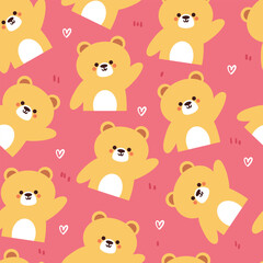 seamless pattern cartoon bear with heart icon. cute animal wallpaper illustration for gift wrap paper