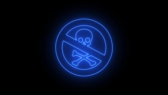 Poisonous neon sign skull icon and toxic warning triangle sign animated .
