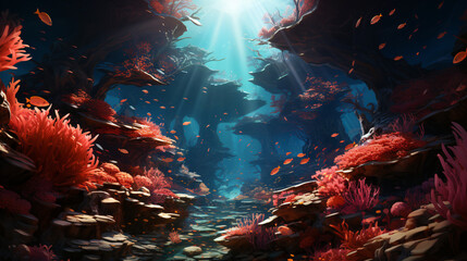 Fototapeta na wymiar submerged underwater sunken world