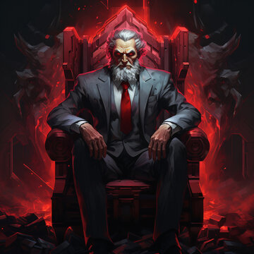 demon king as a businessman on a throne