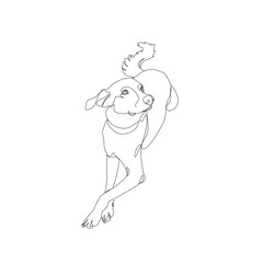 Dog, continuous line drawing, a pet small tattoo, print for clothes, silhouette one single line on white background, isolated vector illustration.