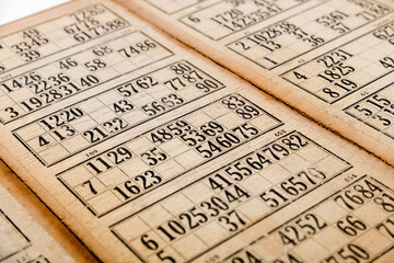 Vintage bingo cards with numbers