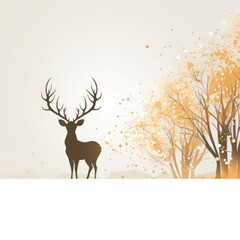 Christmas and New Year holiday banner with a Gold background and a Festive Reindeer. Concept with space for text for ads, banners and greeting card