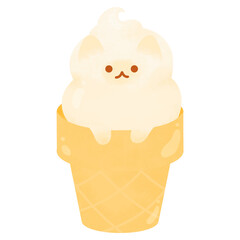 Cute Kawaii cat vanilla ice cream cone menu fast food happy character American food