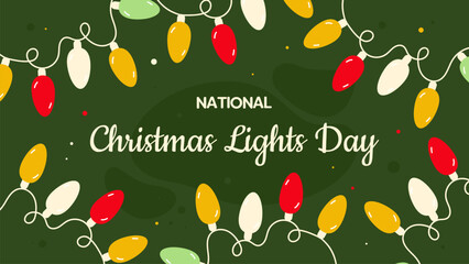 Christmas lights banner. Illuminate. National christmas lights day. Garland. Christmas decorations.  Lightbulbs
