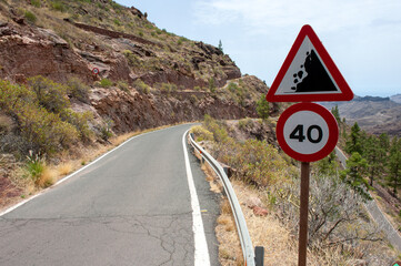 Road signs of falling rocks