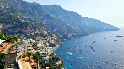 Positano - Italy - Aerial view over the Mediterranean dream location on the mountains of the Amalfi...