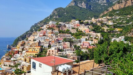 Positano - Italy - View from the drone over the beautiful place on the Amlfi coast