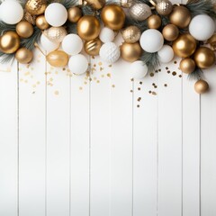 Fototapeta premium Christmas and New Year holiday banner with a Gold background and a Festive Garlands. Concept with space for text for ads, banners and greeting card