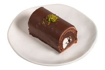 Chocolate cake. Delicious slice of cake isolated on white background. patisserie products