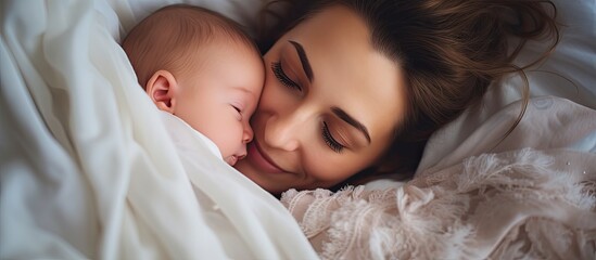 Obraz na płótnie Canvas Adorable infant cradled by parent in bed