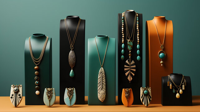 Upcycled handcrafted jewelry on plain backdrop