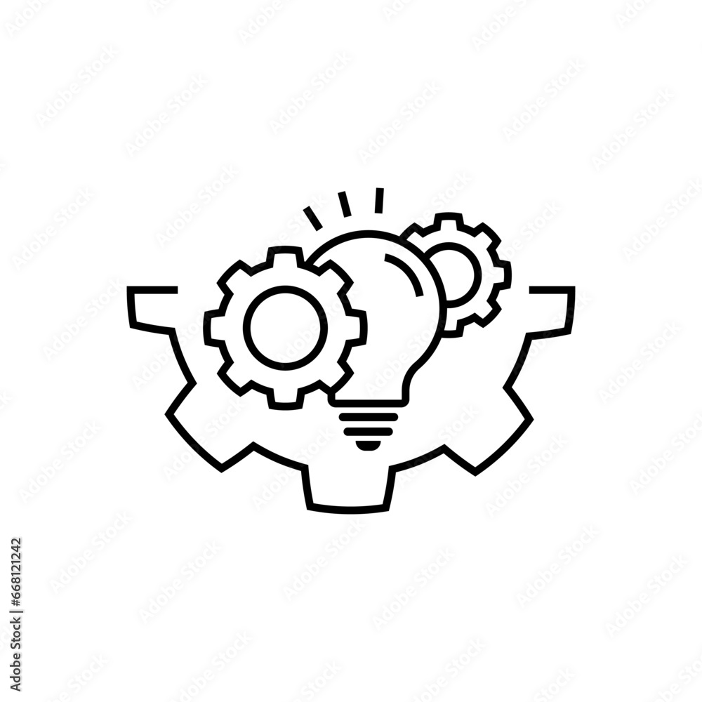 Aufkleber the interaction of a light bulb and gears. improving functionality opportunity. modernization techni