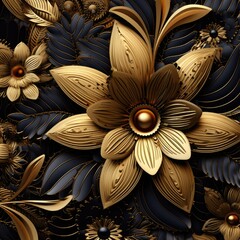 black and gold flowers Pattern