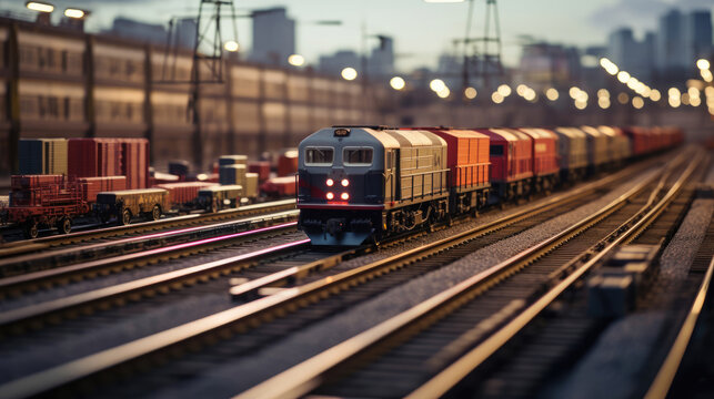 Rail Freight Hub: Trains Arriving and Departing in a Busy Loading Area