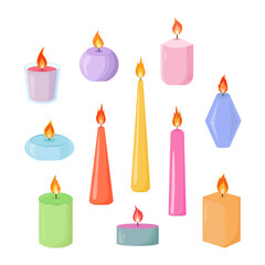 Decorative candles collection for relax and spa. Aromatherapy decor clipart. Hand drawn style.