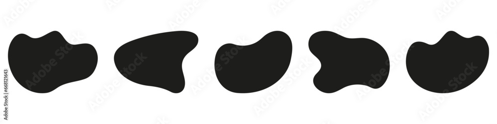 Poster irregular black organic shape set. random circle blob collection. liquid round silhouette form. asym