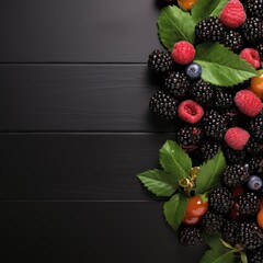 Banner with a Charcoal background and a Blackberry with space for text. Creative food concept for ads, banners and greeting card