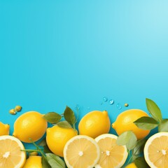 Banner with a Azure background and a Lemon with space for text. Creative food concept for ads, banners and greeting card