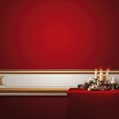 Christmas and New Year holiday banner with a Red background and a Fireplace Mantel. Concept with space for text for ads, banners and greeting card