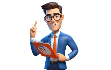 Smiling a Businessman Personal Finance Advisor 3D Character Isolated on Transparent Background PNG.