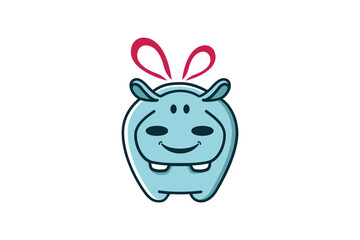 Animal Gift Logo, Hippo Logo Design, Gift Vector Logo