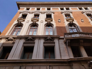 Facades of historic buildings in the city center.
