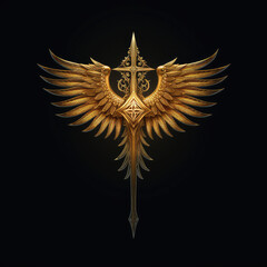 winged golden cross faith religion emblem Christian - by generative ai