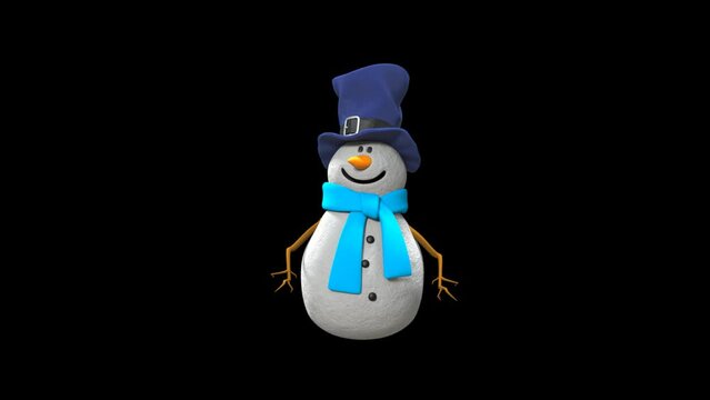 3D Character Snowman Made of Ice Pointing at Something With Hand