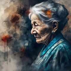 Obraz premium Schizophrenia, older woman, older woman with mental disorders
