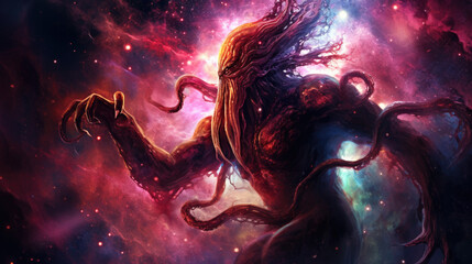 old cosmic god horror alien deity grim dark - by generative ai 