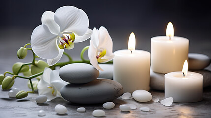 massage therapy stones and orchid pebble zen wellness background - by generative ai