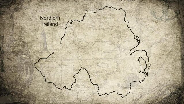Northern Ireland map drawn on a cartography background sheet of paper