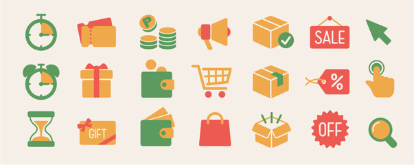 Shopping and e-commerce flat icon set