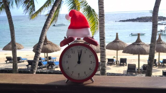 Alarm clock at sea for New Year 2024. Christmas holidays and winter holidays
