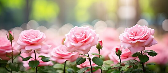 Blurred background showcases lovely pink garden roses