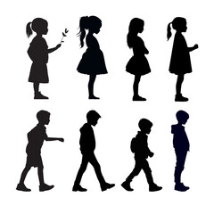 set of children silhouettes, baby silhouette, boy, girl	
